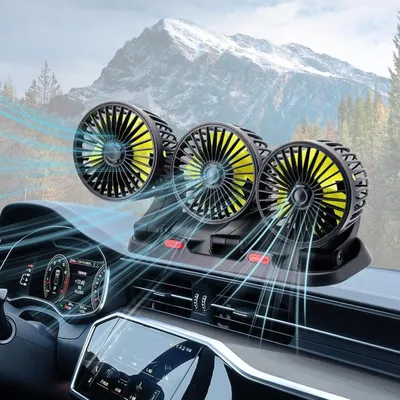 Produktbild von Autolüfter, 3-Kopf-Tischventilator, 2-stufig einstellbar, 360° Drehbarer Auto Ventilator mit Zigarettenanzünder für LKW-SUV-Wohnmobil