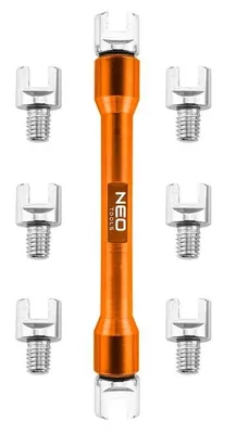 Produktbild von NEO TOOLS Motorrad Speichenschlüssel Set 9 TLG. Speichenspanner Werkzeug Set mit 8 Wechselaufsätzen von 5.4 mm bis 6.8 mm
