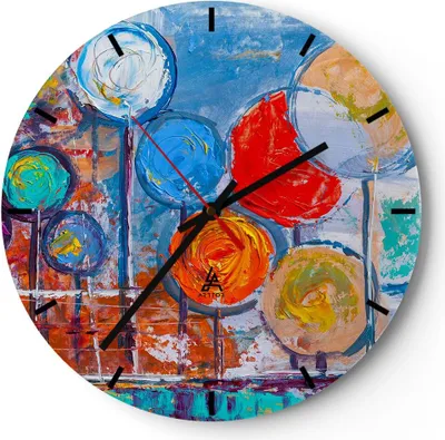 Produktbild von Wanduhr - Rund - Glasuhr - Abstraktion modern - 30x30cm - Schleichendes Uhrwerk - Lautlos - zum Aufhängen bereit - Dekoration Modern - Wanddekoration aus Glas - C3AR30x30-4013