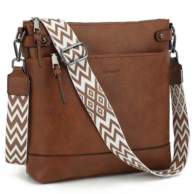 Produktbild von Umhängetasche Damen Mittel Crossbody Bag Leicht Schultertasche Tasche Bag Mit Verstellbar Abnehmbar Breiter Gurt Pendeln Reise Campus (Braun)