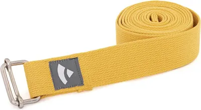 Productafbeelding van Yogagordel - Yoga Accessoire - Oefeningen Verbeteren - Metalen Schuifgesp - 250 cm - Saffraangeel