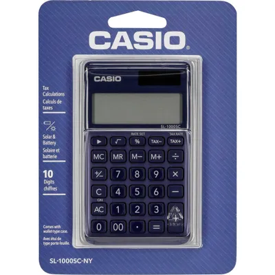 Produktbild von Casio SL-1000SC-NY, Tasche, Einfacher Taschenrechner, 10 Ziffern, 1 Zeilen, Batterie/Solar, Blau
