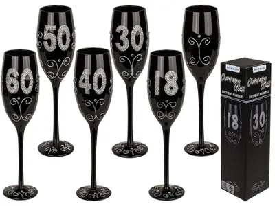 Produktbild von Schwarzes Sektglas mit silberfarbener Glitterbeschriftung ca. 24 cm