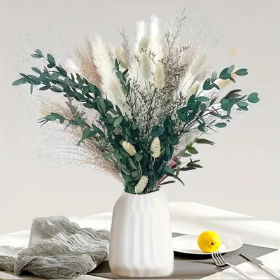 Imagen del producto de Hierba de las pampas, flores secas, 65 unidades, color marrón, para decoración bohemia