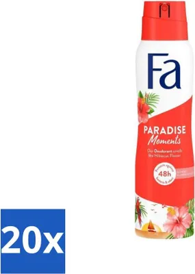 Zdjęcie produktu dla Fa – Paradise Moments – dezodorant w sprayu – kwiat hibiskusa – 150 ml – opakowanie ekonomiczne – 20 sztuk