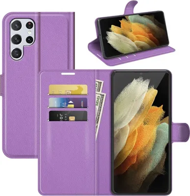 Produktbild von König Design Hülle kompatibel mit Samsung Galaxy S22 Ultra 5G Kunstleder Handyhülle - Handy Case Violett