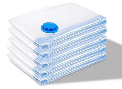 Zdjęcie produktu dla Zestaw 5 worków próżniowych Eikuavons, 60x80 cm, do przechowywania ubrań i pościeli, oszczędzające miejsce worki na odzież z zaworem, wielokrotnego użytku i przezroczyste