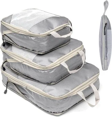 Productafbeelding van Famanu Kofferorganizer - Compressiepakzakken - Waterdicht - Grijs - 3 stuks