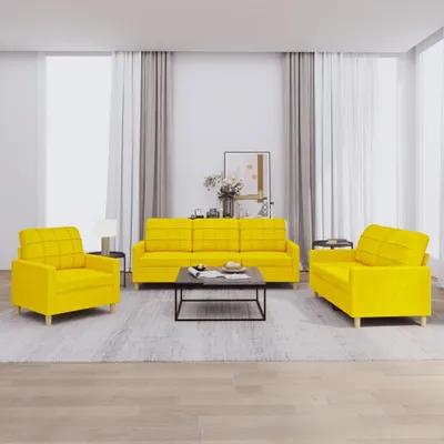 Produktbild von vidaXL 3-tlg. Sofagarnitur mit Kissen Hellgelb Stoff