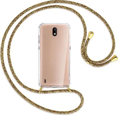 Produktbild von Handykette Backcover-Schutzhülle mit Band (Metall goldfarben) für Nokia 1.3 - braun+beige