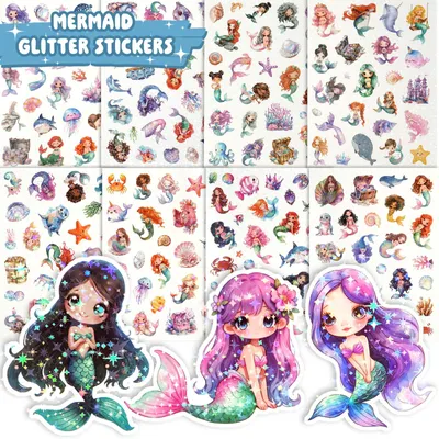 Productafbeelding van Set van 8 glinsterende zeemeermin stickers voor kinderen