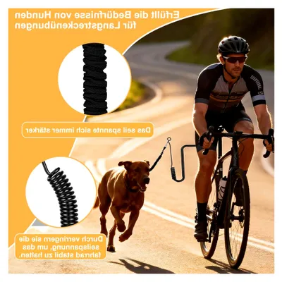 Produktbild von Fahrradleine für Hunde – Freihändige Hundefahrradleine mit Stoßdämpfung, Verstellbarer Länge, Reflektierend und Robust für Radtouren, Joggen und Gassigehen