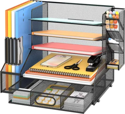 Obrázek produktu pro Multifunkční stolní organizéry s pětivrstvým košem na papíry a zásuvkami