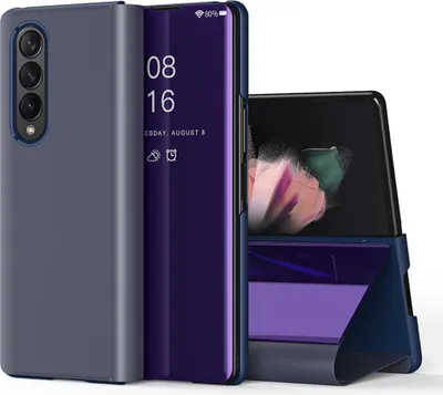 Produktbild von Galaxy Z Fold 3 5G Hülle, Überzug Spiegel Smart View Schutzhülle Klapphülle mit Ständer für Samsung Galaxy Z Fold 3 5G Lila