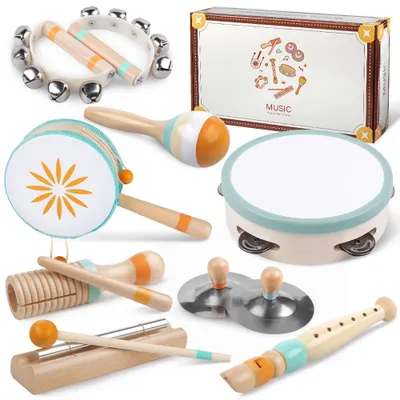 Image de Omgoods - Instruments de musique, jouets en bois, instruments de percussion, jouets pour enfants de 1 an, jouets pour enfants de 2 ans, jouets pour enfants de 3 ans, coffret 8 en 1