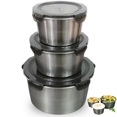 Produktbild von FRADABOX® Frischhaltedosen-Set „Sora“ 3900ml, Premium Edelstahl BPA-frei, 3 Vorratsdosen für Meal-Prep, Lebensmittelbehälter, Lunchboxen, Aufbewahrung