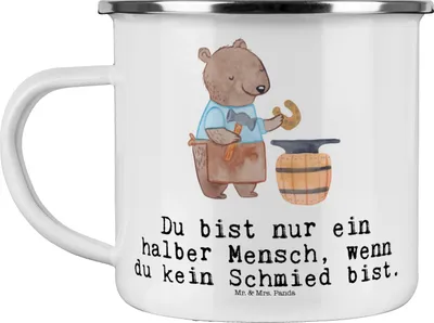 Produktbild von Mr. & Mrs. Panda Teetasse Schmied Herz - Weiß - Geschenk, becher emaille, Teebecher, Kaffeepott, blechbecher, Tasse