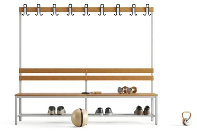 Produktbild von Furni24 Garderobenbank einseitig 200 cm Buche Stahl Grau mit Schuhrost