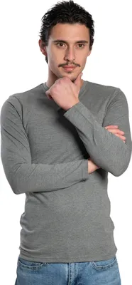 Produktbild von Herren-Langarmshirt mit Rundhalsausschnitt. Dunkelgrau meliert : XXL