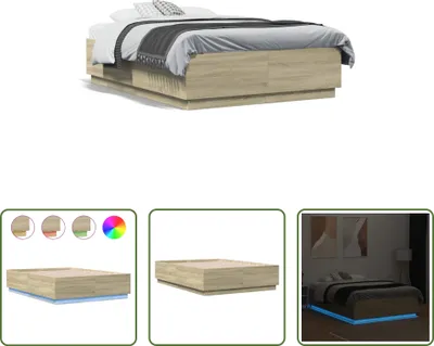 Produktbild von The Living Store Bettgestell mit LED Sonoma-Eiche 135x190 cm Holzwerkstoff