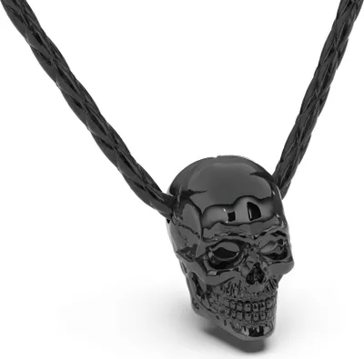 Produktbild von SERASAR | Original Lederhalskette für Herren [Skull] mit Schwarz Stainless Steel | Farbe: Schwarz | Länge: 50cm