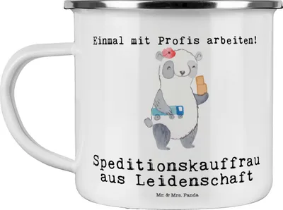 Produktbild von Mr. & Mrs. Panda Teetasse Speditionskauffrau Leidenschaft - Weiß - Geschenk, Emaille Becher, Outdoor Tasse, Teebecher, Blechtasse