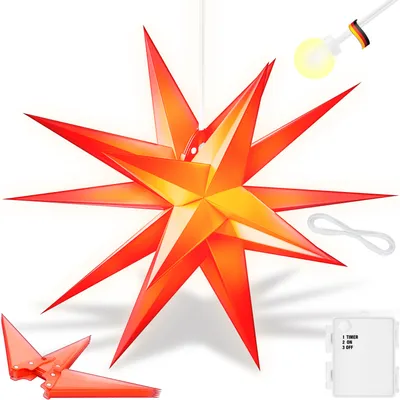Immagine prodotto di KESSER® stella illuminata 3D, stella di Natale a LED con timer per interni ed esterni, stella dell'Avvento illuminata da appendere + luce bianca calda
