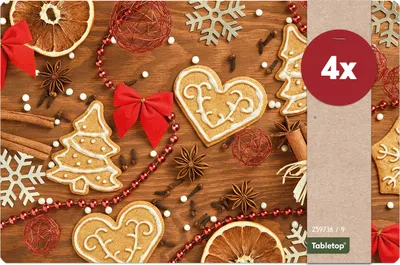 Produktbild von Abwaschbare Tischsets 4er Set Weihnachten Kekse & Deko
