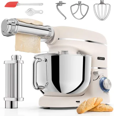 Produktbild von Fentic Küchenmaschine mit Nudelmaschine, 2000W, Planetenrührmaschine, 6,2L Edelstahlschüssel