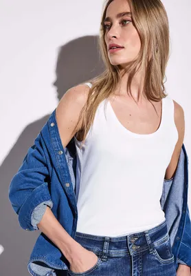 Produktbild von Street One Jersey Top 'Basic Top in Unifarbe', A322896, white, Gr. 42