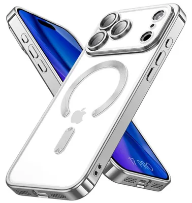 Image de Coque pour iPhone 17 Pro, Silicone Souple Anti-Rayures avec Cercle Magnétique Effet Chrome Argenté