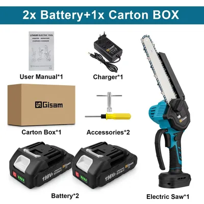 Produktbild von Akku-Kettensäge - Einhand Mini - 20 cm Schwert - Bürstenloser Motor - 18V System - 2 Akkus enthalten - Hellblau