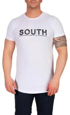 Produktbild von Herren T-Shirt mit Druck Slim Fit in schwarz / weiß, Baumwolle Weiß/L