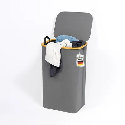 Produktbild von Roxlin Wäschekorb mit Deckel 100L – Faltbarer Wäschesammler mit herausnehmbarer Tasche – Bambusrahmen & langlebiges Material – Platzsparend