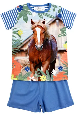 Produktbild von BONDI Shorty - Schlafanzug "Pferde-Motiv" 36231 | Blau Größe: 134