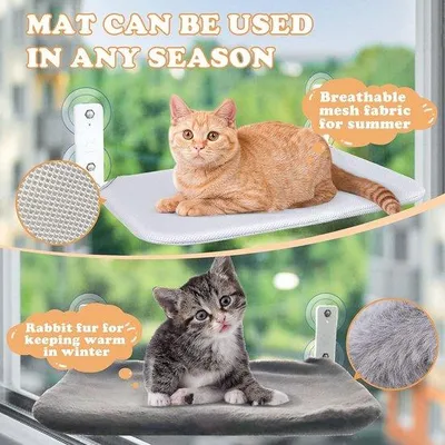 Produktbild von Famanu Katzenhängematte mit 2 wechselbaren Matten - Katzenliegefensterbankkissen 50 x 30 cm mit Saugnäpfen