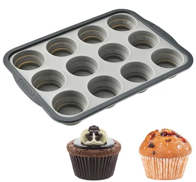Silikon-Muffinform, 12 Mulden, antihaftbeschichtet, BPA-frei, grau