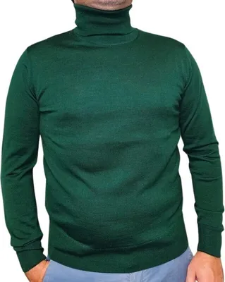 Produktbild von Stehkragenpullover aus 100 % Merinowolle, Farbe GRÜN – M