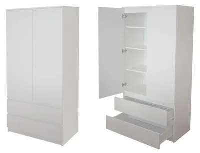 Produktbild von Kleiderschrank Schrank weiß 180cm Höhe 90cm Breite mit 2 Schubladen, 3 Einlegeböden und Kleiderstange Haushaltsschrank Organizer aus MDF Holz