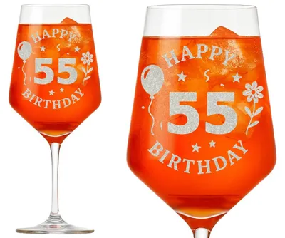 Produktbild von 1x Weinglas Gravur Happy Birthday 55 Geburtstag 350ml spülmaschinenfest für Feierlichkeiten