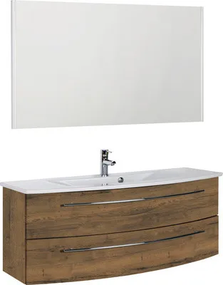 Produktbild von Marlin Badmöbel-Set 3040 BxHxT 121 x 198,2 x 51 cm Frontfarbe eiche braun mit Waschtisch Keramik weiß, Spiegel mit LED-B