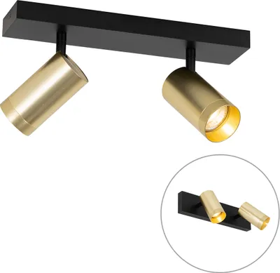 Produktbild von QAZQA - Modern Deckenstrahler schwarz mit Gold I Messingenem verstellbarem 2-flammig-Licht - Jeana Luxe I Wohnzimmer I Schlafzimmer - Aluminium Länglich - LED geeignet GU10