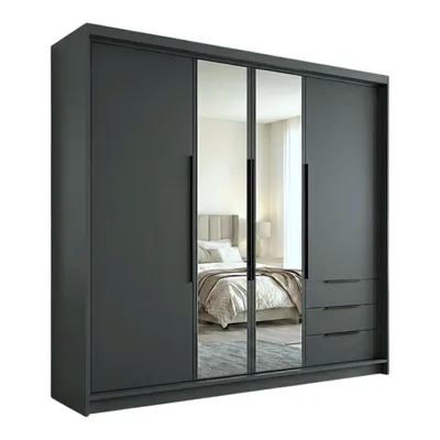 Produktbild von Geräumiger vier-türiger Kleiderschrank VIVO mit Schubladen und Metallgriffen – modernes Design