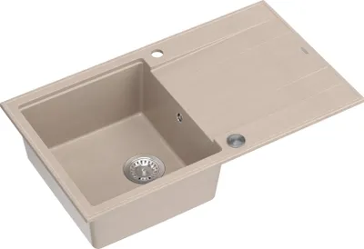Produktbild von QUADRON Spülbecken 1-Becken Spüle | Größe: 86 x 50 x 21 cm | EVAN 111 | Küchenspüle Granitspüle aus GraniteQ mit Siphon | Beige & Stahl