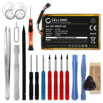 Produktbild von CELLONIC 1x Akku für Navigation Kompatibel mit Garmin SAT NAV, dezl 560LT, Dezl 560LMT, US503 - (1250mAh, 3.7V) + Werkzeug-Set