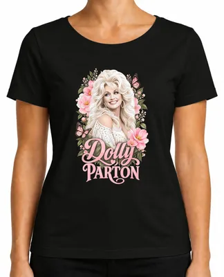 Productafbeelding van Dolly Parton, countryzangeres, vlinders, Nashville-icoon, dames T-shirt, zwart, maat M