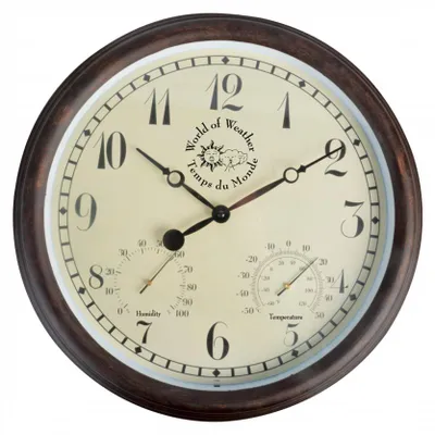 Image de Horloge murale avec thermo-hygromètre - L 6,1 cm x l 38,3 cm x H 38,5 cm