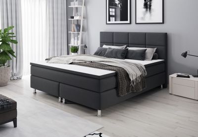 Boxspringbett Rotterdam 180x200 Webstoff, aufliegender Topper, Anthrazit