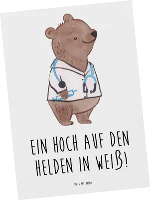 Produktbild von Mr. & Mrs. Panda Postkarte Arzt Held - Weiß - Geschenk, Fürsorge, einzelkarte, bildkarte, Aufmerksamkeit, Pflege, Ansichtskarten, Geschenke, Lächeln, Ärztin, Postkarten