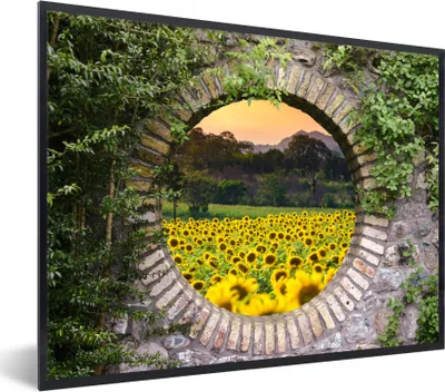 Produktbild von MuchoWow® Gerahmtes Poster Durchschauen - Blumen - Sonnenblume 80x60 cm - Poster mit Schwarzem Bilderrahmen Wandposter Rahmen Foto Bilder - Schwarzem - Mit Gestell